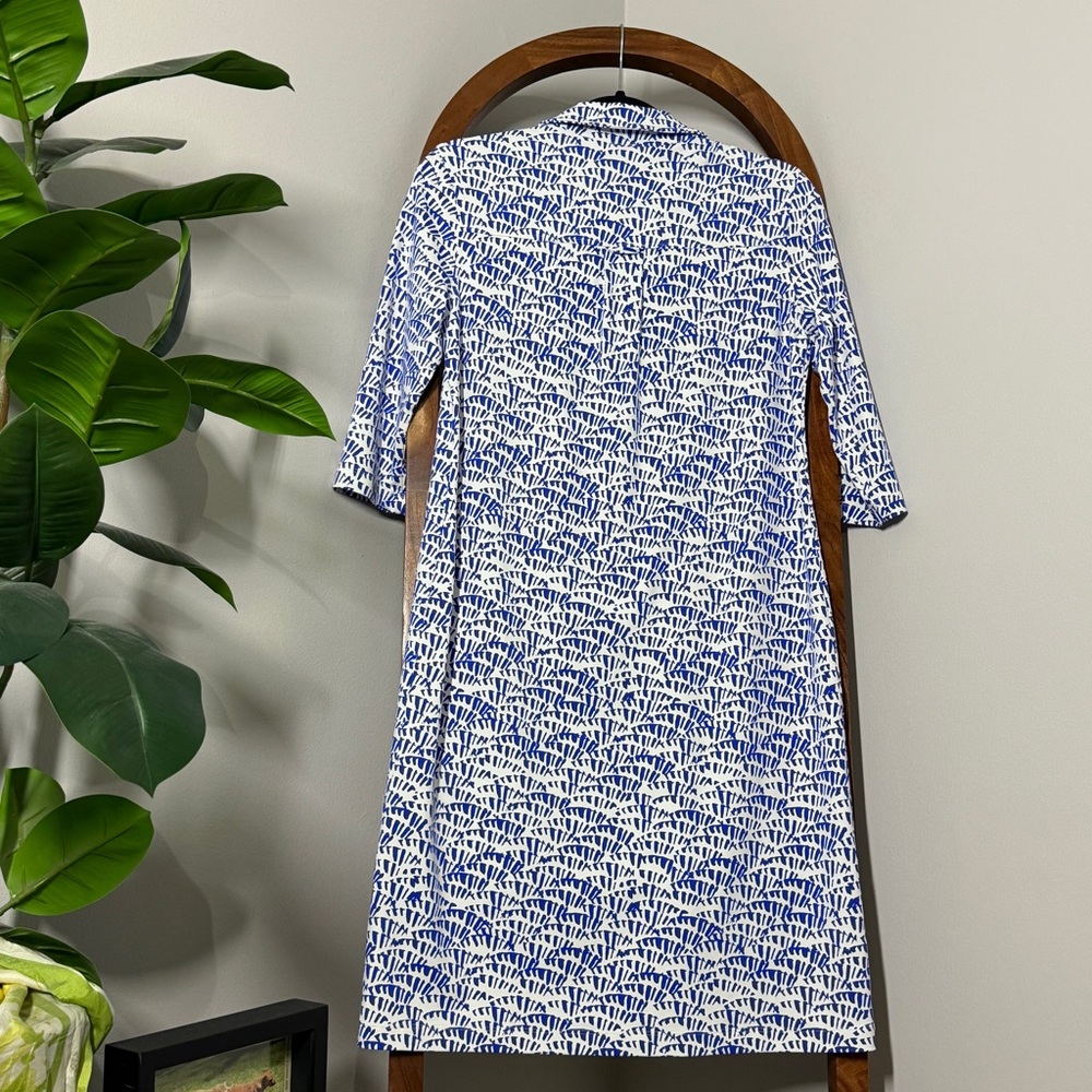 Persifor MEDIUM White Blue Geomettric Winpenny Shirt Dress USA Made - Picture 2 of 8